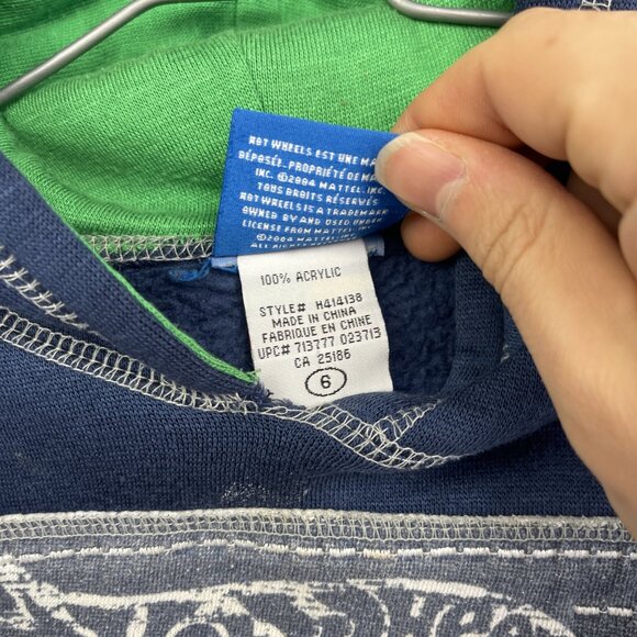 VTG Y2K 2004 Mattel Hot Wheels Kids Boys Sz 6 Hoodie Jacket Blue / Green Flames - Picture 6 of 14